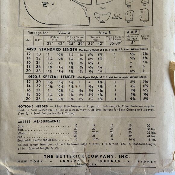 Vtg 1940s Butterick Bridal Gown Pattern 4420 EASY SEWING PATTERN Bust 30" - Picture 6 of 11